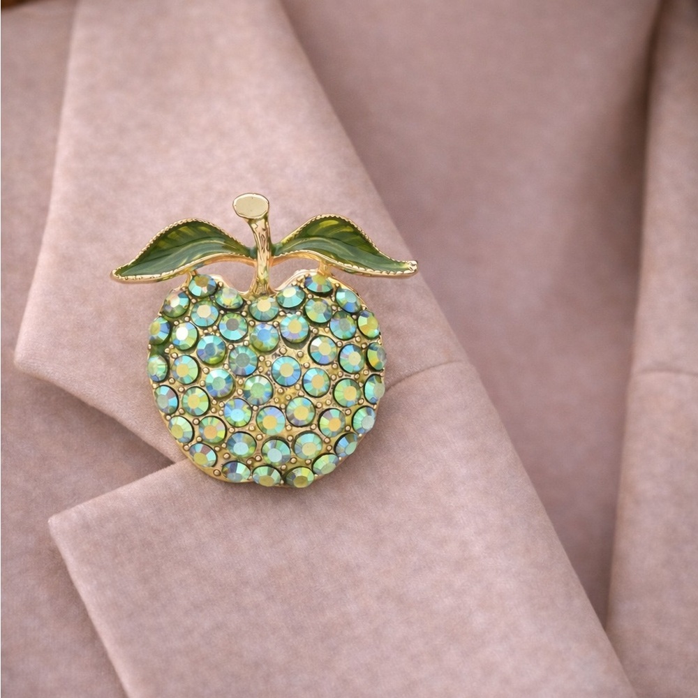 Green Apple Crystal Gold Brooch
